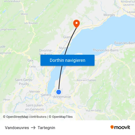 Vandoeuvres to Tartegnin map