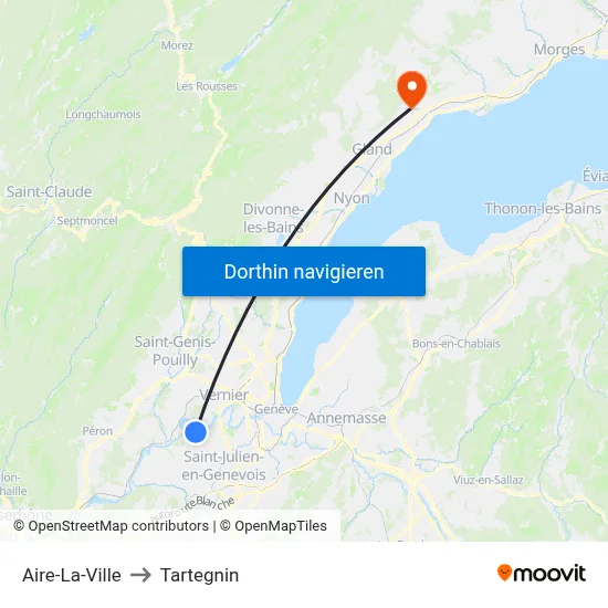 Aire-La-Ville to Tartegnin map