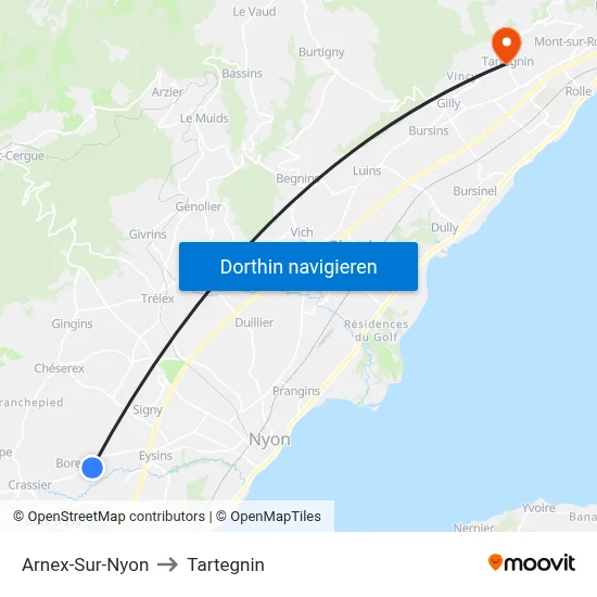 Arnex-Sur-Nyon to Tartegnin map