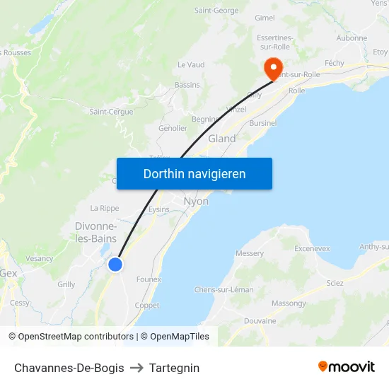 Chavannes-De-Bogis to Tartegnin map
