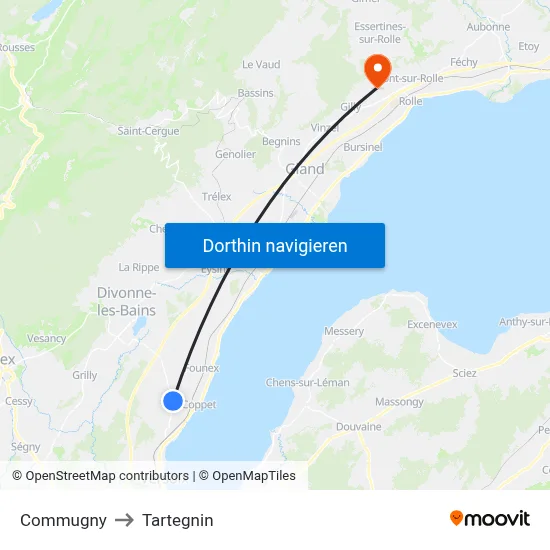 Commugny to Tartegnin map