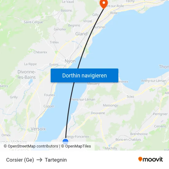 Corsier (Ge) to Tartegnin map