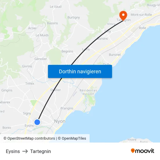 Eysins to Tartegnin map