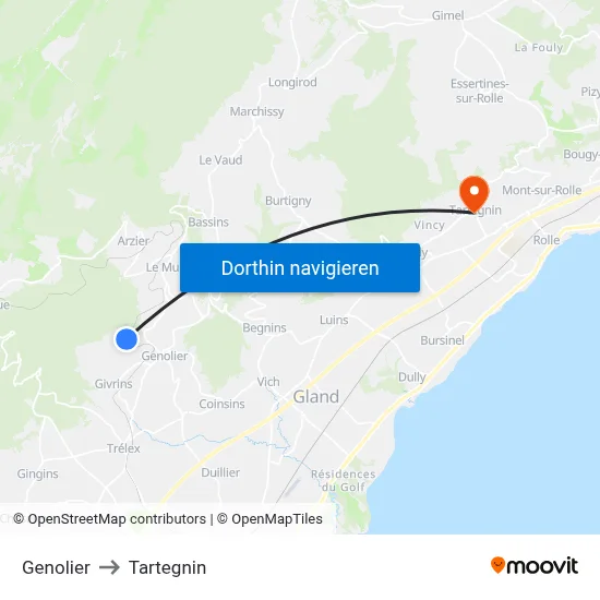 Genolier to Tartegnin map