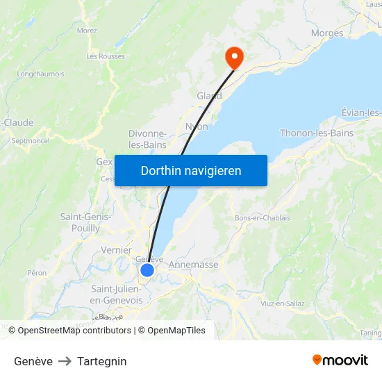 Genève to Tartegnin map
