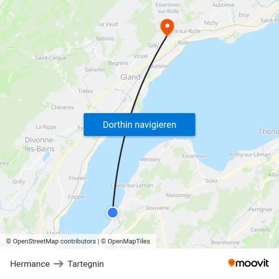 Hermance to Tartegnin map