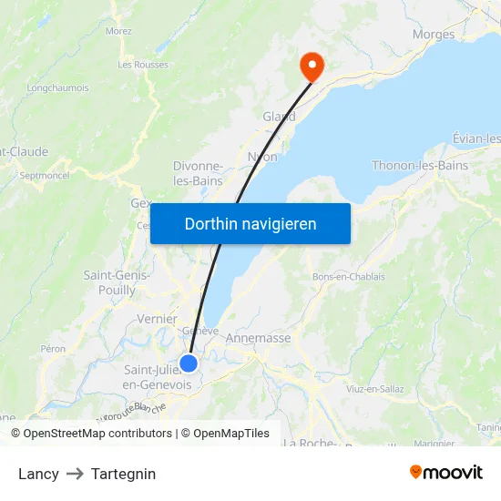 Lancy to Tartegnin map