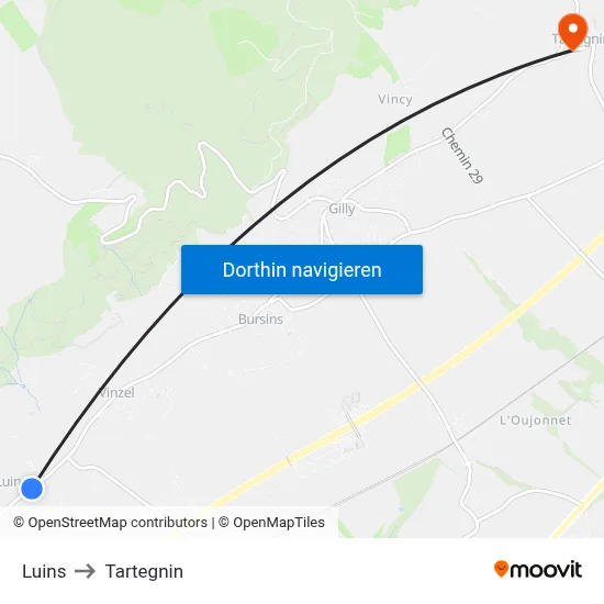 Luins to Tartegnin map