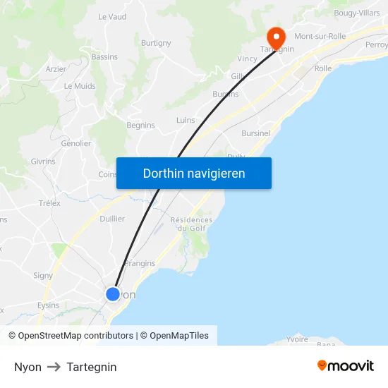 Nyon to Tartegnin map