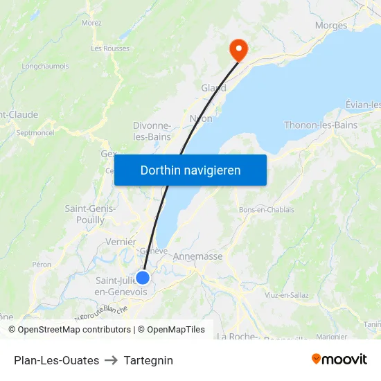 Plan-Les-Ouates to Tartegnin map