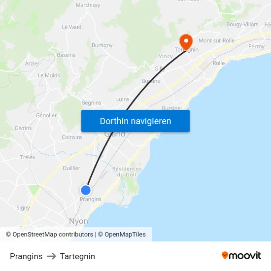 Prangins to Tartegnin map