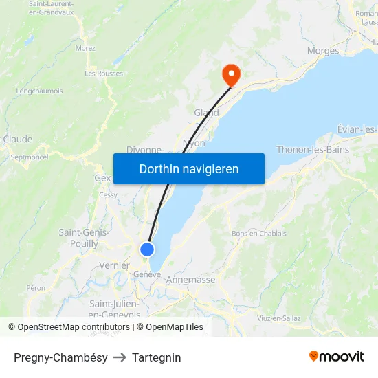 Pregny-Chambésy to Tartegnin map