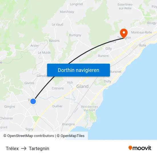 Trélex to Tartegnin map
