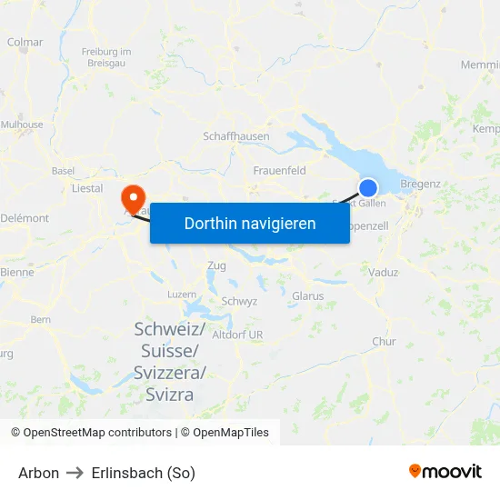 Arbon to Erlinsbach (So) map