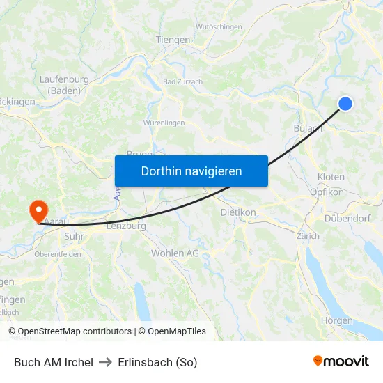Buch AM Irchel to Erlinsbach (So) map