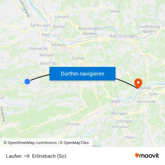Laufen to Erlinsbach (So) map