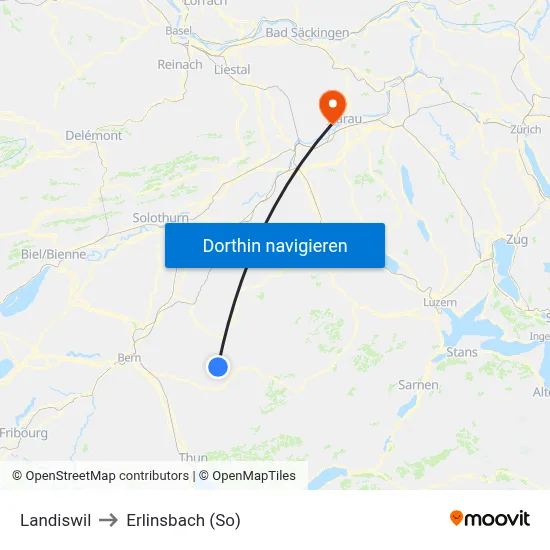 Landiswil to Erlinsbach (So) map