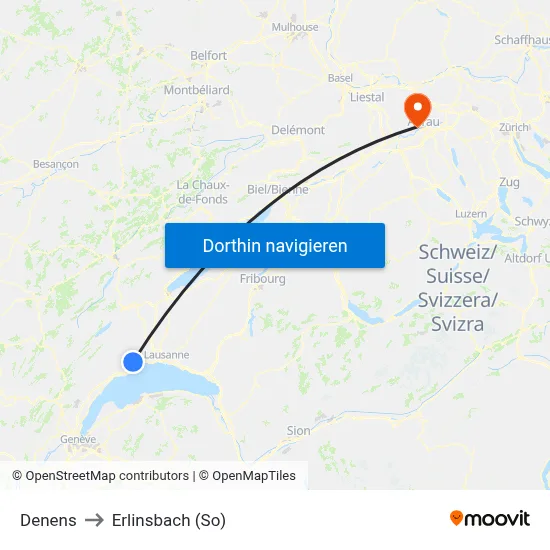 Denens to Erlinsbach (So) map