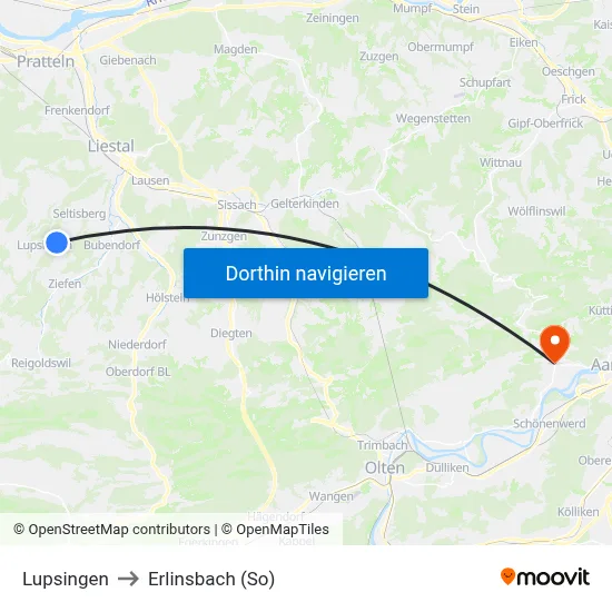 Lupsingen to Erlinsbach (So) map