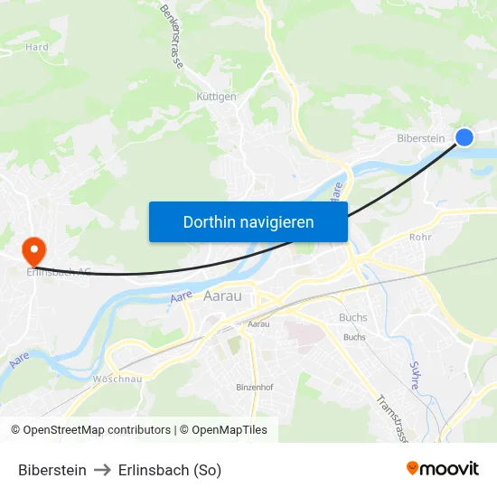 Biberstein to Erlinsbach (So) map