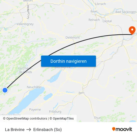 La Brévine to Erlinsbach (So) map
