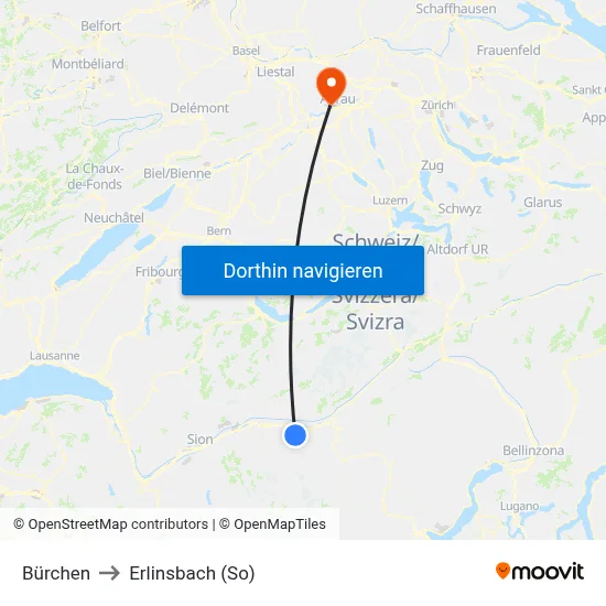 Bürchen to Erlinsbach (So) map
