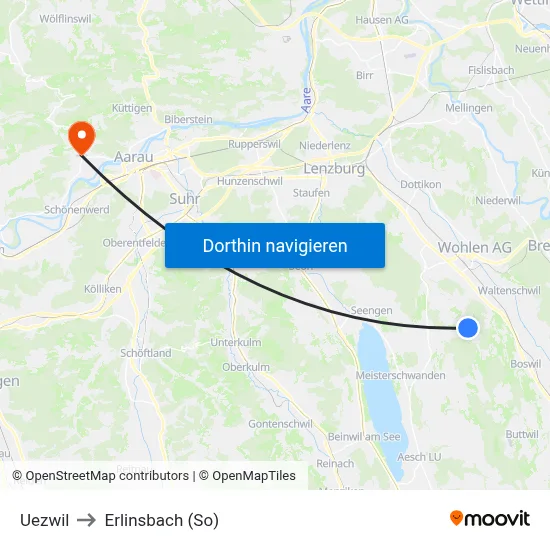 Uezwil to Erlinsbach (So) map