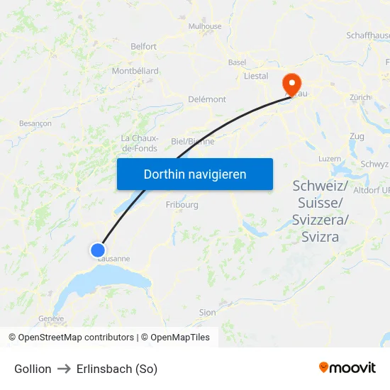 Gollion to Erlinsbach (So) map