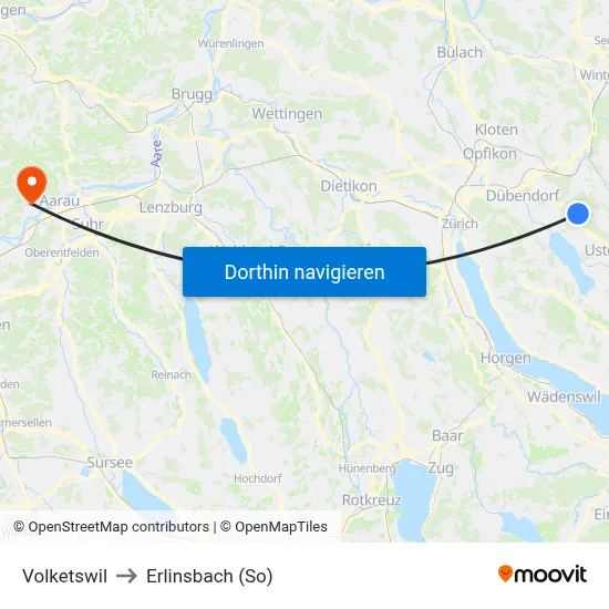 Volketswil to Erlinsbach (So) map