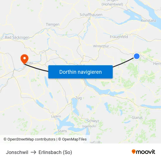 Jonschwil to Erlinsbach (So) map
