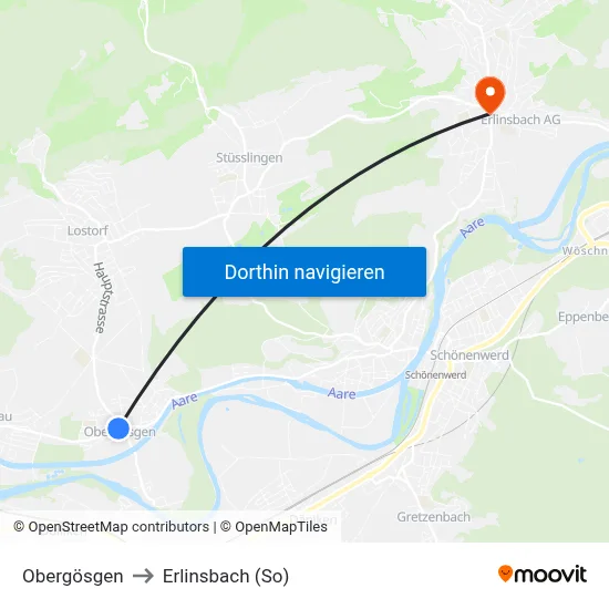 Obergösgen to Erlinsbach (So) map