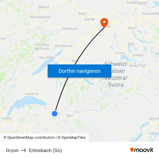 Gryon to Erlinsbach (So) map