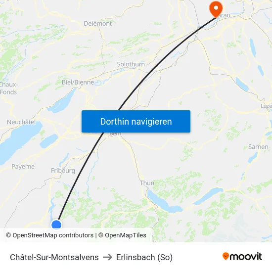 Châtel-Sur-Montsalvens to Erlinsbach (So) map