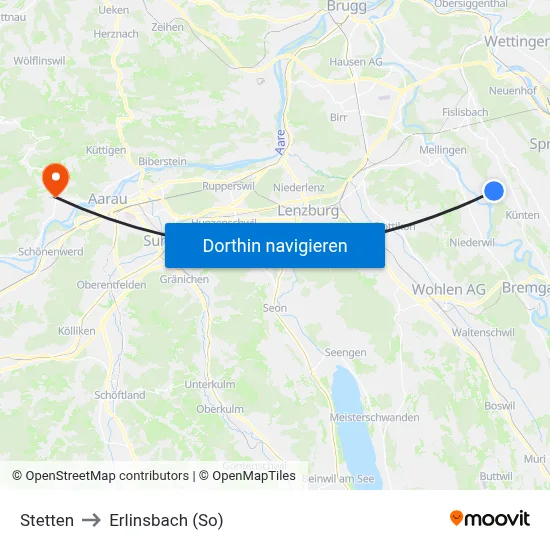 Stetten to Erlinsbach (So) map