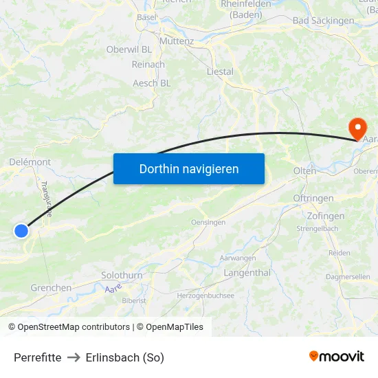 Perrefitte to Erlinsbach (So) map