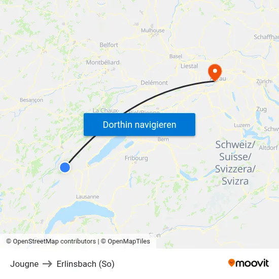 Jougne to Erlinsbach (So) map