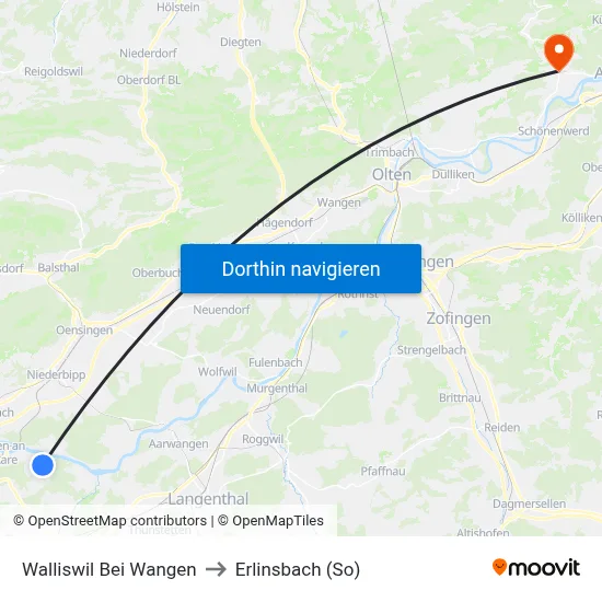 Walliswil Bei Wangen to Erlinsbach (So) map