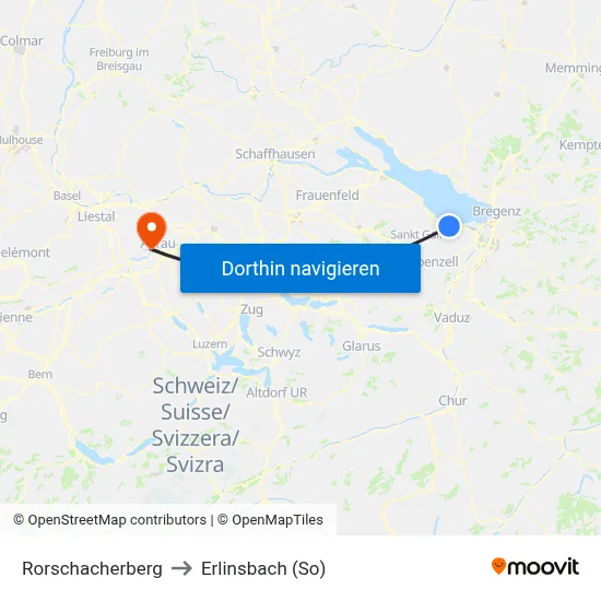 Rorschacherberg to Erlinsbach (So) map