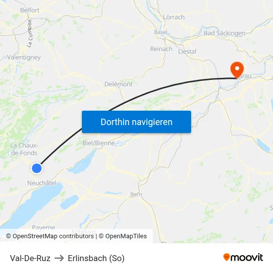 Val-De-Ruz to Erlinsbach (So) map