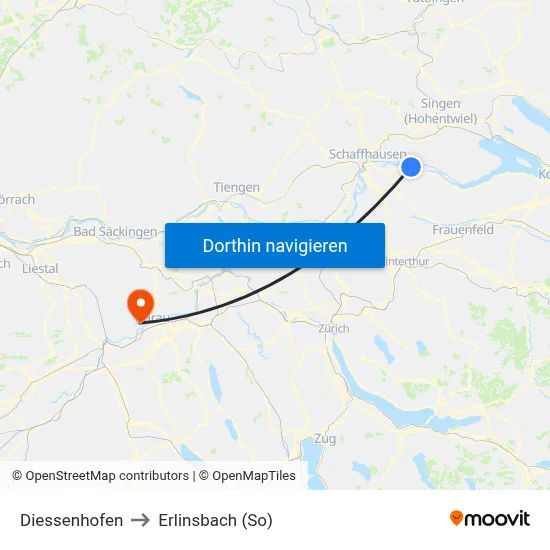 Diessenhofen to Erlinsbach (So) map