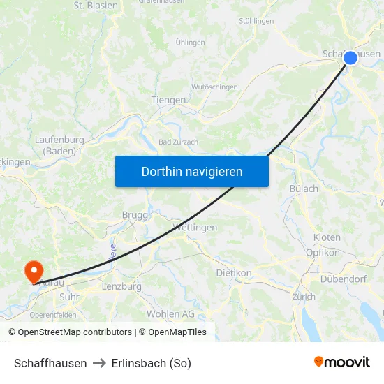 Schaffhausen to Erlinsbach (So) map