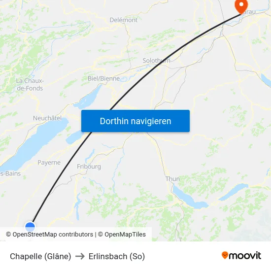 Chapelle (Glâne) to Erlinsbach (So) map