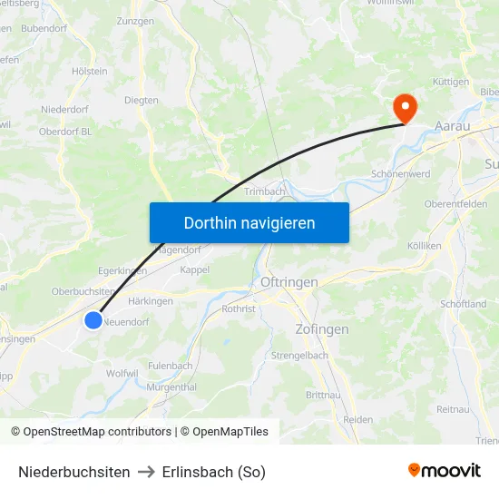 Niederbuchsiten to Erlinsbach (So) map
