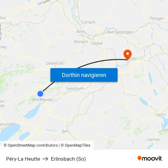 Péry-La Heutte to Erlinsbach (So) map