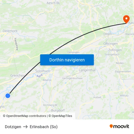 Dotzigen to Erlinsbach (So) map