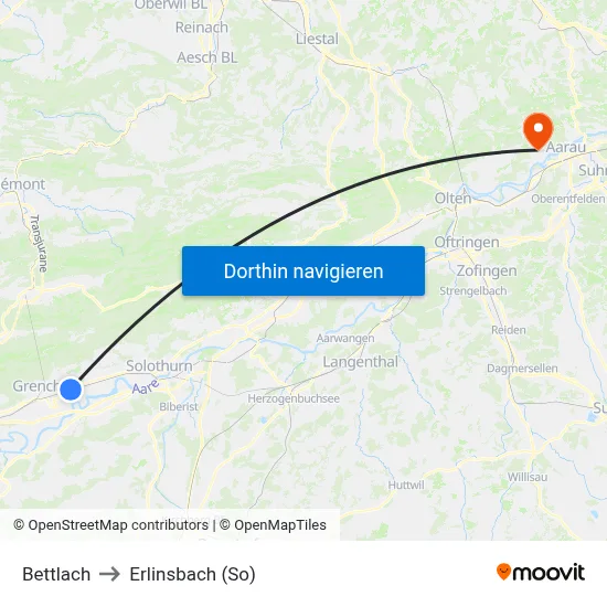 Bettlach to Erlinsbach (So) map