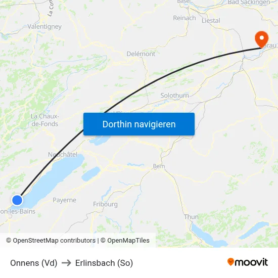 Onnens (Vd) to Erlinsbach (So) map