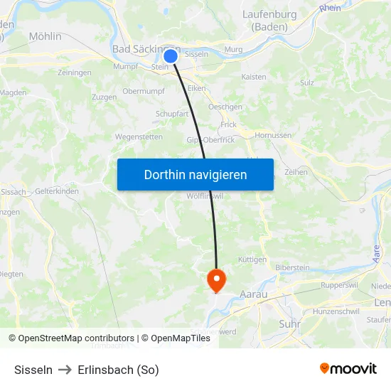 Sisseln to Erlinsbach (So) map