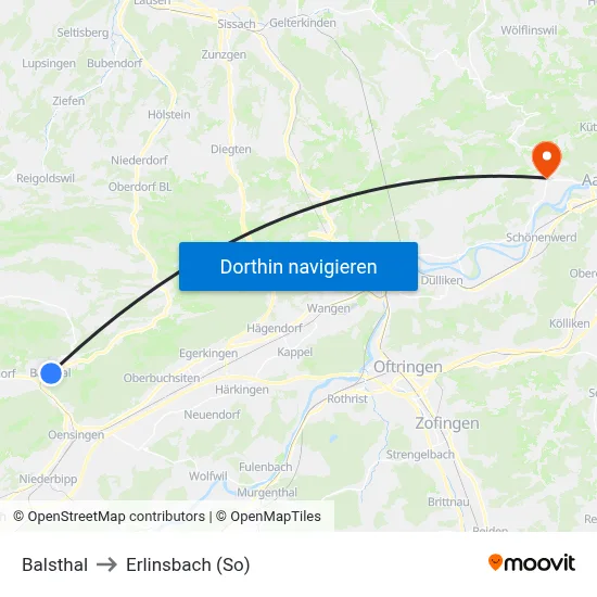 Balsthal to Erlinsbach (So) map