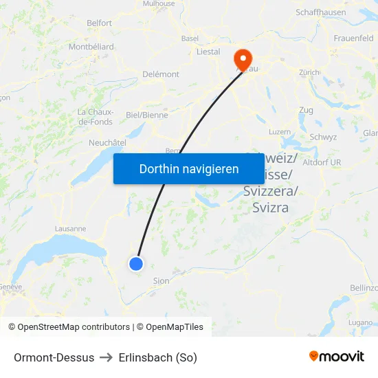 Ormont-Dessus to Erlinsbach (So) map